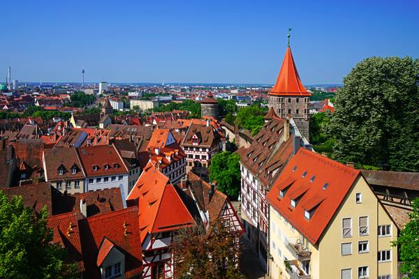 Red tiled roofs of Nuremberg old town, Germany