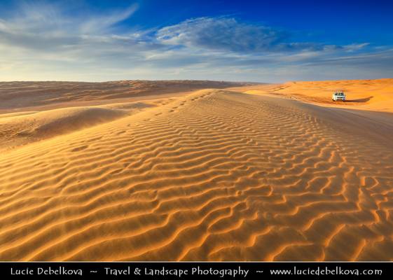 Oman - Large Sand Dunes of Wahiba Sands at the Sunset light