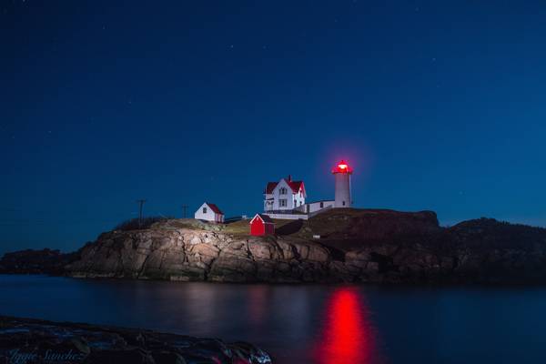 Nubble Lighthouse Under The ...... car headlights ...