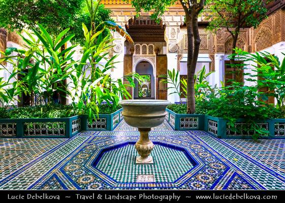 Morocco - Marrakech - UNESCO - Bahia Palace and its stunning courtyard with fountain