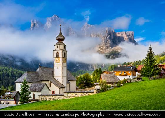 Italy - Alps - Dolomites - Colfosco Church with morning mist