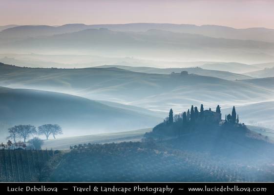 Italy - Tuscany - Val d'Orcia - Podere Belverde in the morning mist