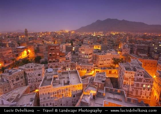 Yemen - Sanaa - Historical Old Town at Blue hour - Dusk - Blue Hour - Night