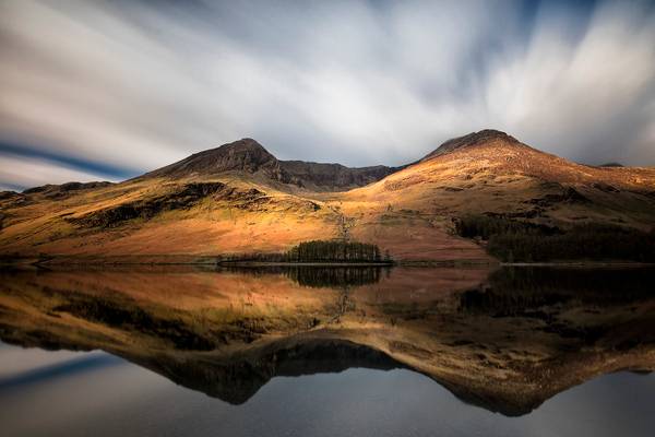 High Crag and High Stile reflected in Buttermere, Lake District, UK