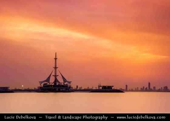 Kuwait - Kuwait City - Sunset over Marina Waves at Salmiya