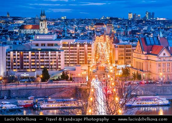 Czech Republic - Prague - Parizska Street with Christmas Lights leading towerds Old Town Square