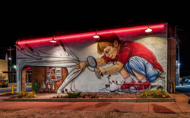 Tulsa's Hideaway Pizza Restaurant  Mural on outside wall