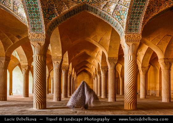 Iran - Shiraz - Mysterious woman inside of Vakil Mosque - Masjed-e Vakil - Famous for its large prayer hall