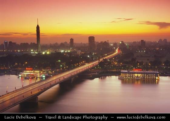Egypt - Cairo City Skyline along the River Nile after Sunset
