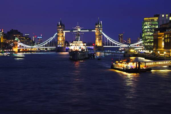 London at the blue hour. Tower Bridge from London Bridge