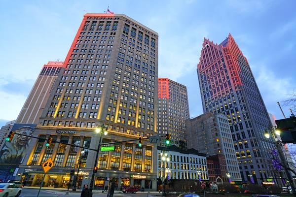 Detroit downtown in the evening illumination