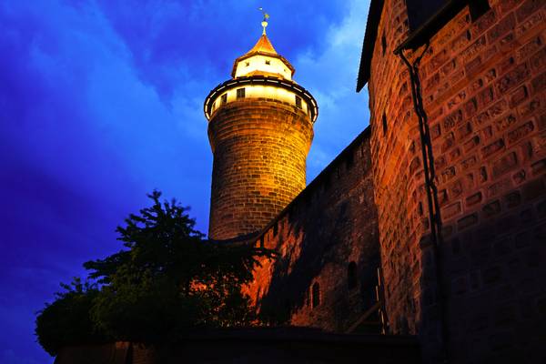 Nuremberg at the blue hour. Round Tower of the Imperial Castle