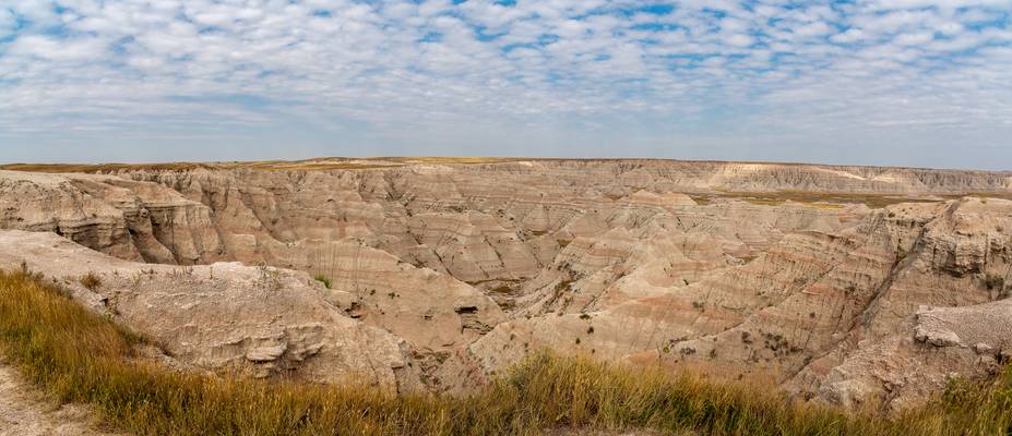 Three shot Pano of our first view at the South Dakota Badlands