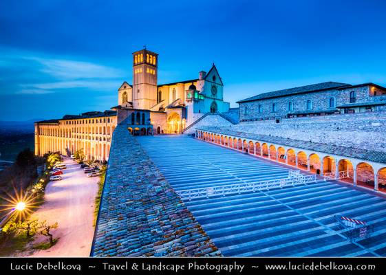 Italy - Assisi - Historical town and birthplace of St. Francis at Dusk - Twilight - Blue Hour - Night