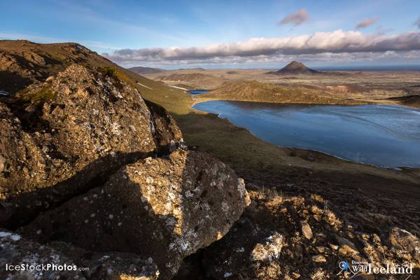View over Lake Spákonuvatnwith Volcano Keilir in the background, Reykjanes Pninsula