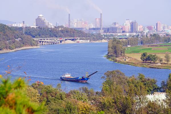 Taedong River from Mangyongdae hill, DPRK