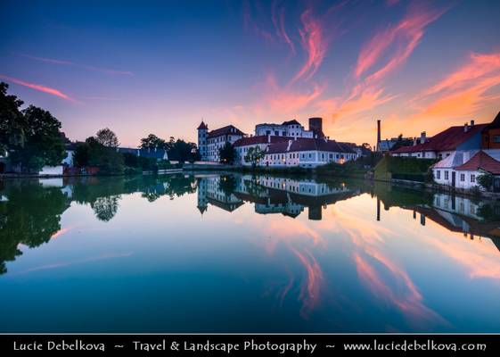 Czech Republic - South Bohemia - Jindřichův Hradec Castle reflected in the lake at Sunset