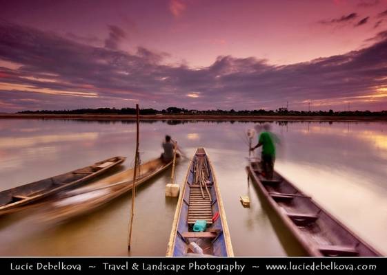 Laos - Vientiane - Life in Motion on Mekong River after Sunset