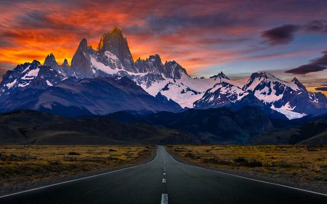 Towards Mount Fitz Roy in the sunset