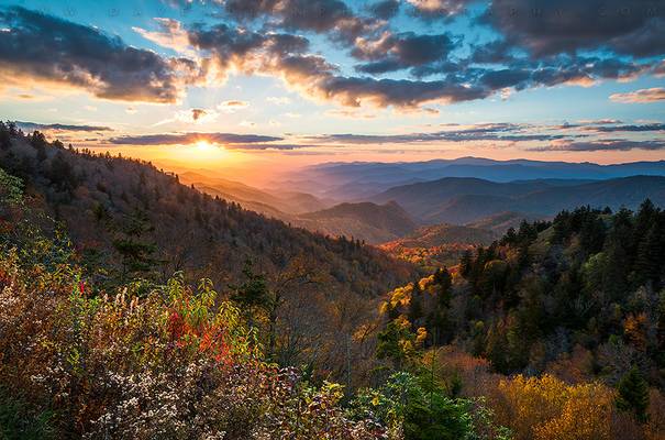 Great Smoky Mountains National Park NC Scenic Autumn Sunset Landscape