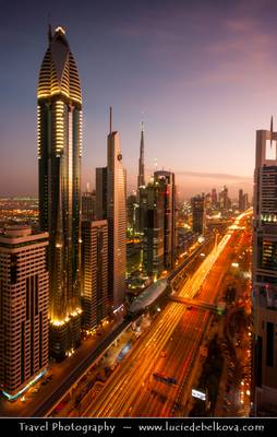 United Arab Emirates - Dubai - Sheikh Zayed Road at Dusk - Twilight - Blue Hour