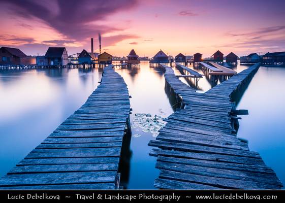 Hungary - Komárom-Esztergom county - Houses on Lake with wooden walkways near Bokod