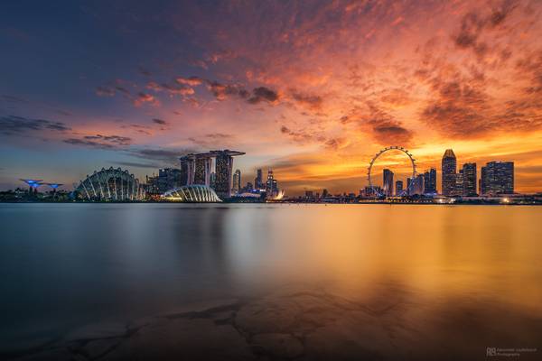 burning sunset over singapore