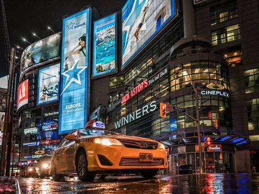 Toronto streets on a rainy night