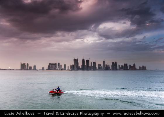Qatar - Jet Skiing in front of Doha Skyline