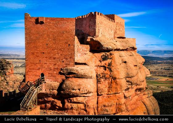 Spain - Aragon - Peracense Castle built on red color rock of San Gines