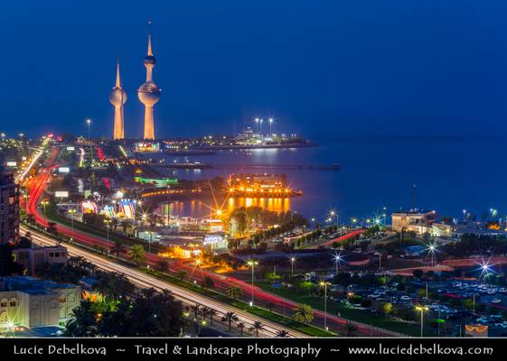 Kuwait - Kuwait Towers - Iconic Landmark at Dusk - Twilight - Blue Hour - Night
