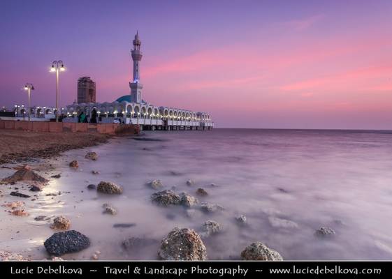 Saudi Arabia - Jeddah - Jiddah - Jidda - Jedda - Pink Sunset at Floating Mosque on shores of Red Sea