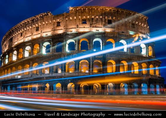 Italy - Rome - Blue Hour & Trails of Light at Colosseum  - The iconic symbol of Imperial Rome