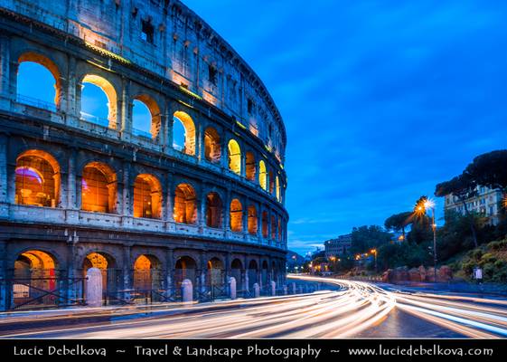 Italy - Rome - River of Lights next to Colosseum - The iconic symbol of Imperial Rome
