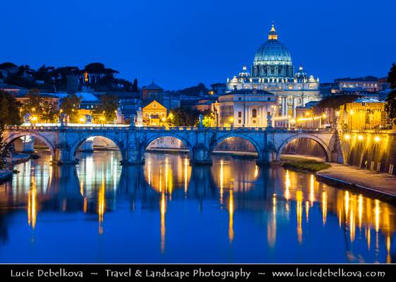 Italy - Rome - Vatican - View of St. Peter's Basilica from across the Tiber River