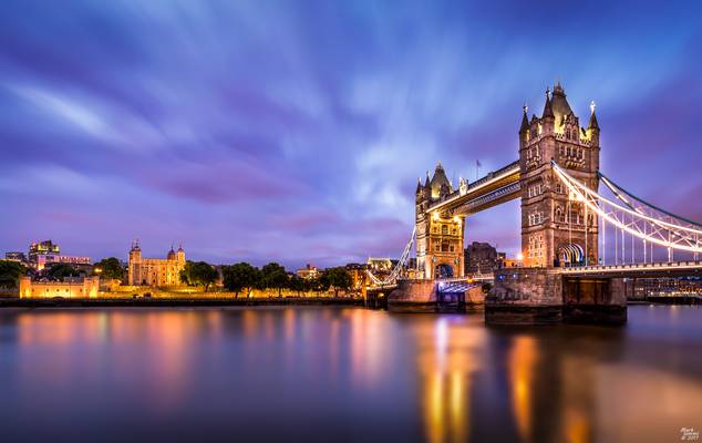 Tower Bridge and the Tower of London at Dusk