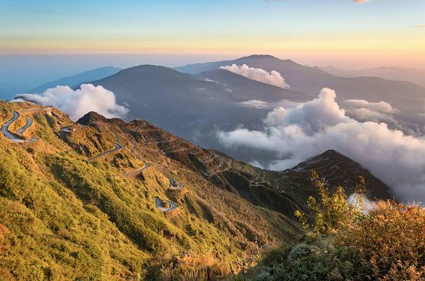 The picturesque Zig Zag road as viewed from Thambi View Point, East Sikkim