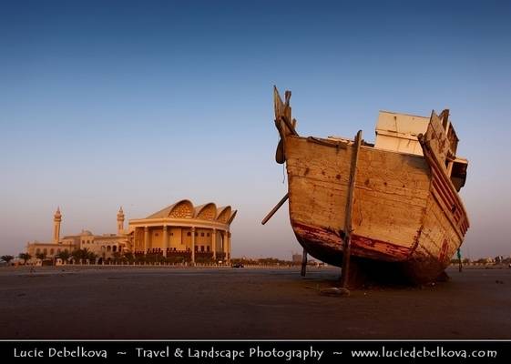 Bahrain -  Stranded Dhow if front of Shaikh Isa Library on Juffair beach