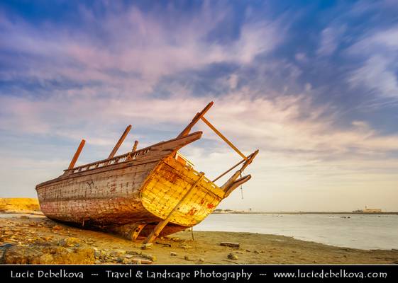 Kuwait - Al-Doha port with Lonely Dhow - Traditional Arab Boat