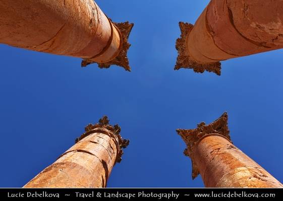 Jordan - Deep Blue Sky above Temple of Artemis in Ancient Town of Jerash