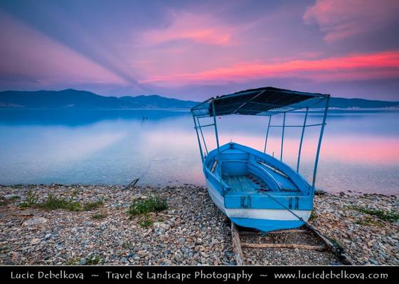 Macedonia (FYROM) - Galičica National Park - Great Prespa Lake - UNESCO Biosphere - Lonely boat at Sunset