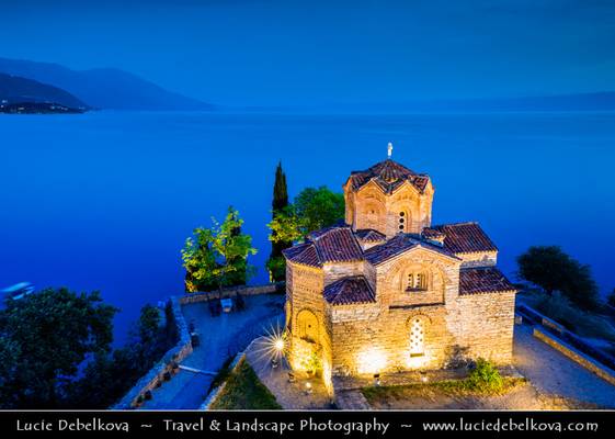 Macedonia (FYROM) - Ohrid Lake & Church of St. John at Kaneo at Dusk - Twilight - Night