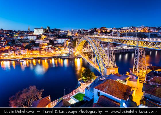 Portugal - North Region - Porto & Dom Luís I (Luiz I) Bridge at Dusk - Twilight