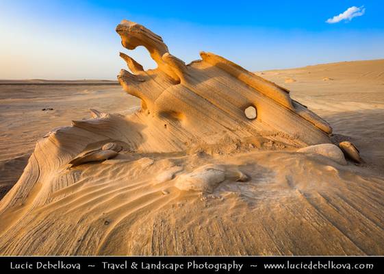 United Arab Emirates - UAE -  Al Wathba Fossil Dunes Sandstone Formations in Desert during Sunset