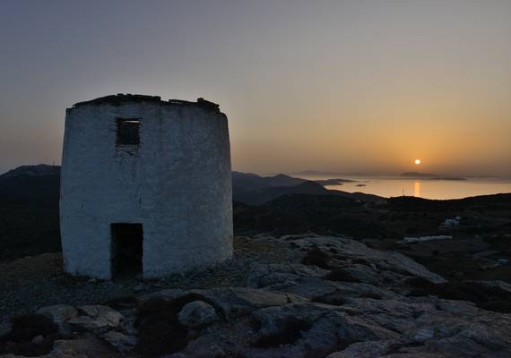 The old windmills of Amorgos at sunset