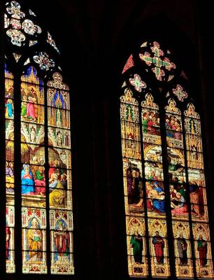 Details from stained-glass windows in St. Stephen's Cathedral, Vienna