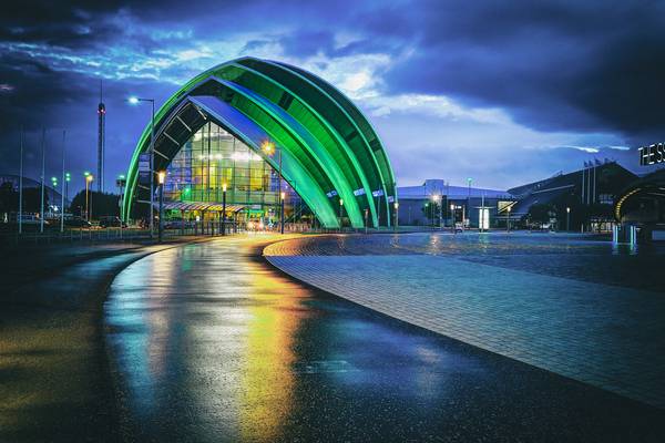 the Clyde auditorium also known as the Armadillo by night