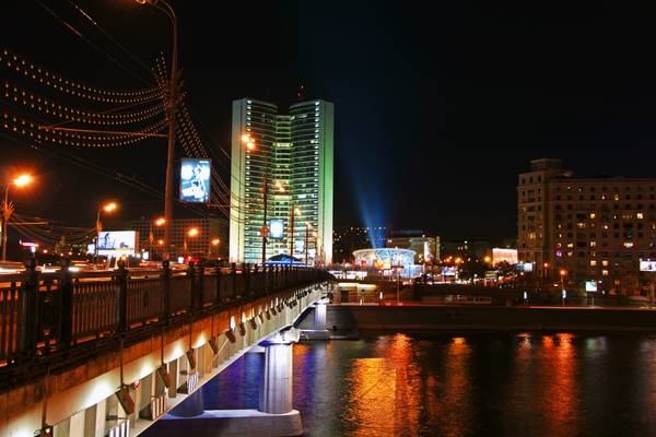 Moscow by night. View across the Moscow river