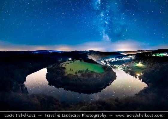 Czech Republic - Meandr Vltavy u Solenic under Night Sky with Milky Way