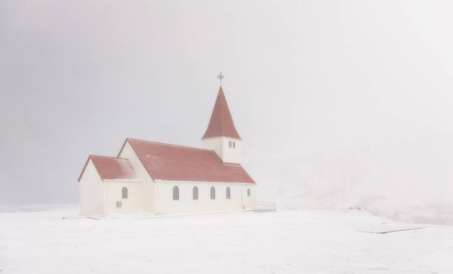 Snowstorm, Myrdal Church, Vik, Iceland